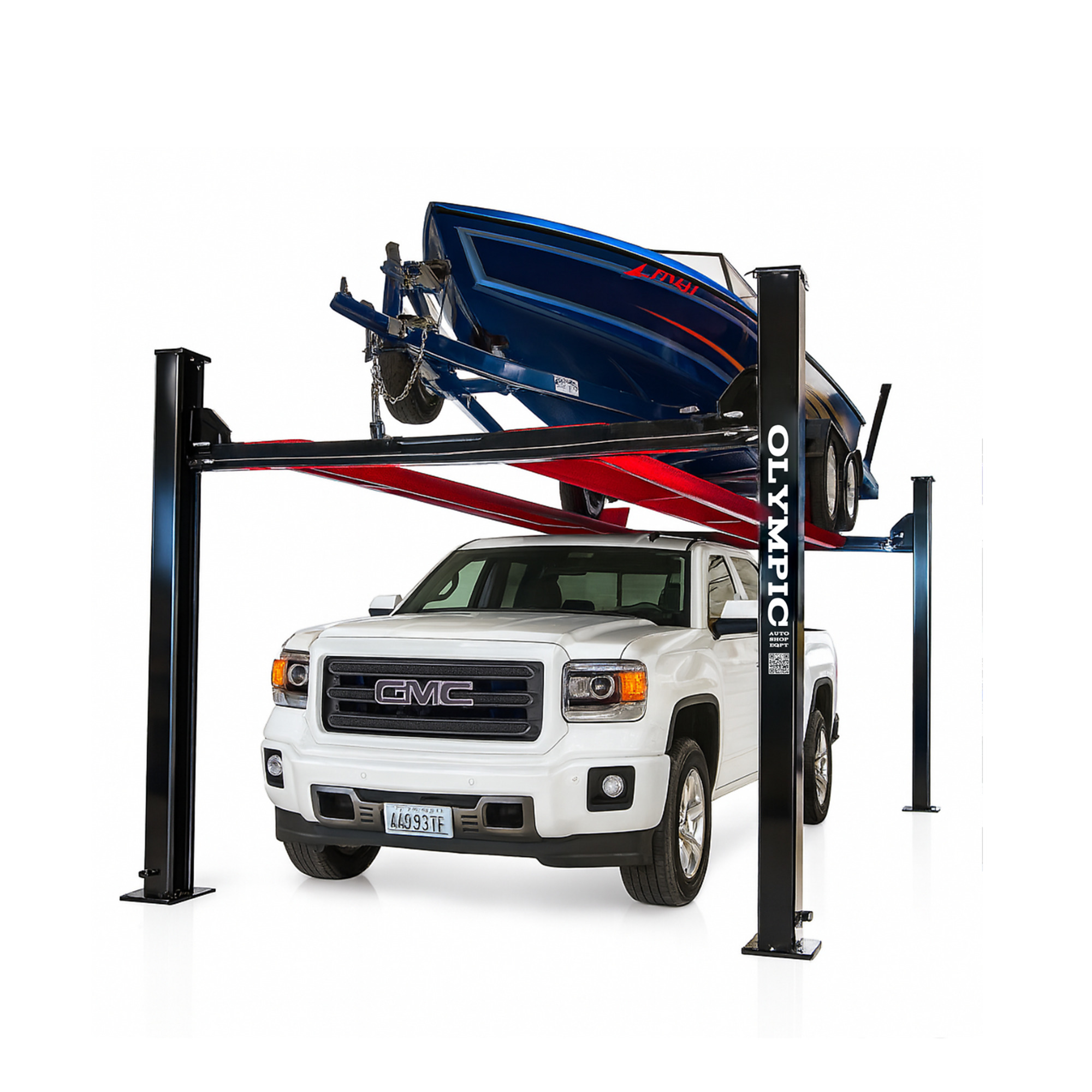 Model: Olympic HDMBL-10 / 10,000-lb Mid-Rise 4-Post Lift / Drive-Through Design / 10-Year Warranty